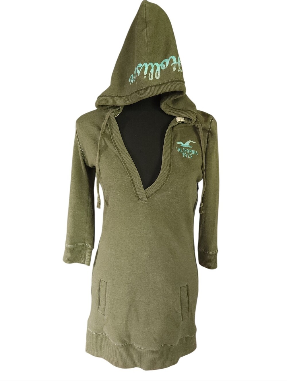 Hollister Y2K Elena Gilbert Long Deep V 3/4 Sleeve Hoodie Sweatshirt Sz M